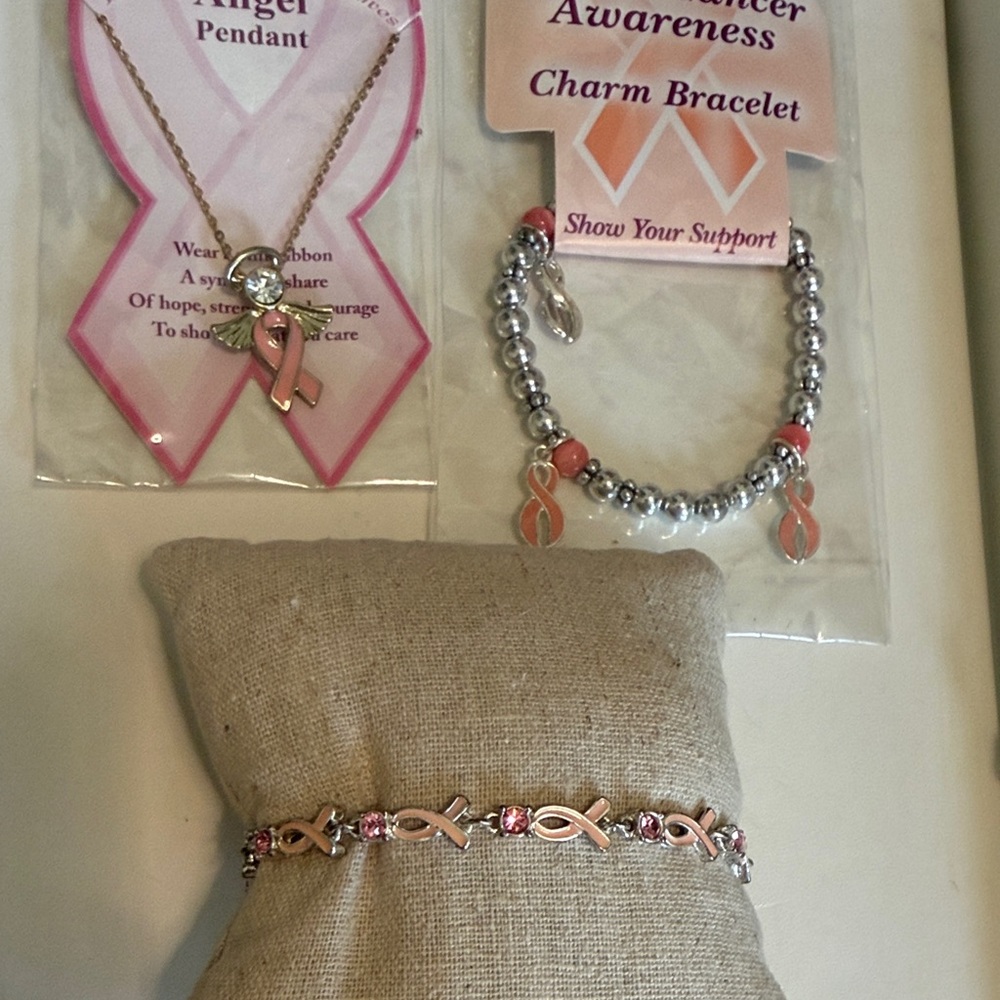 Breast Cancer Awareness Pink Ribbon Jewelry Bundle of 3